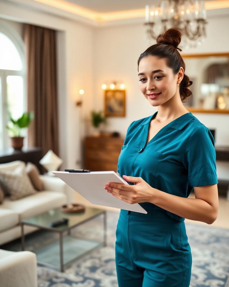 AURA professional in a teal uniform inspecting a home